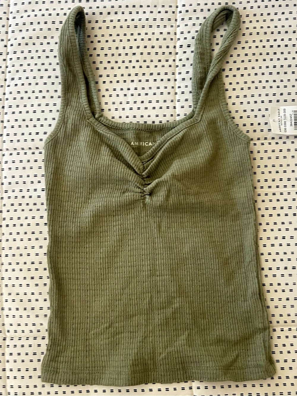 American Eagle Outfitters Olive Ribbed Gather-Front Tank